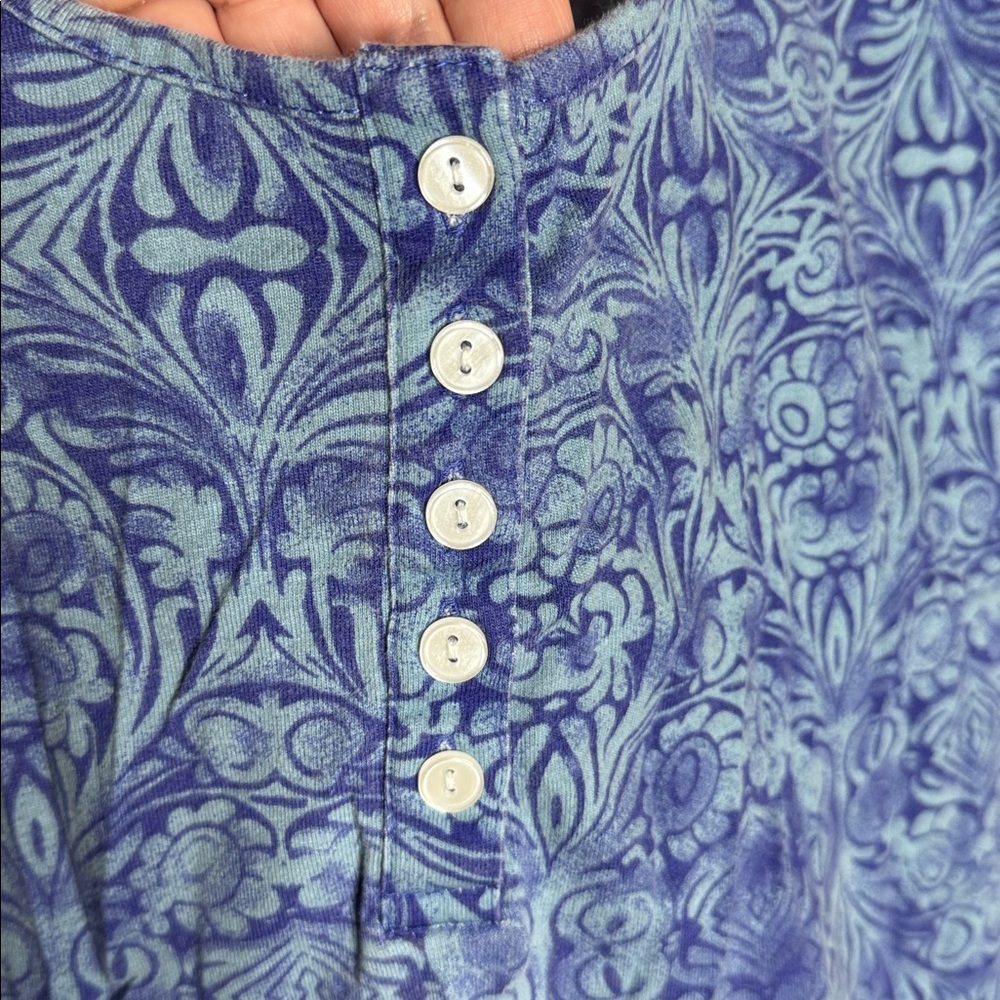 Roaman's Blue Floral 3/4 Sleeve Henley & Pant Set Size 3X (Fits 30W/32W) - Picture 5 of 9